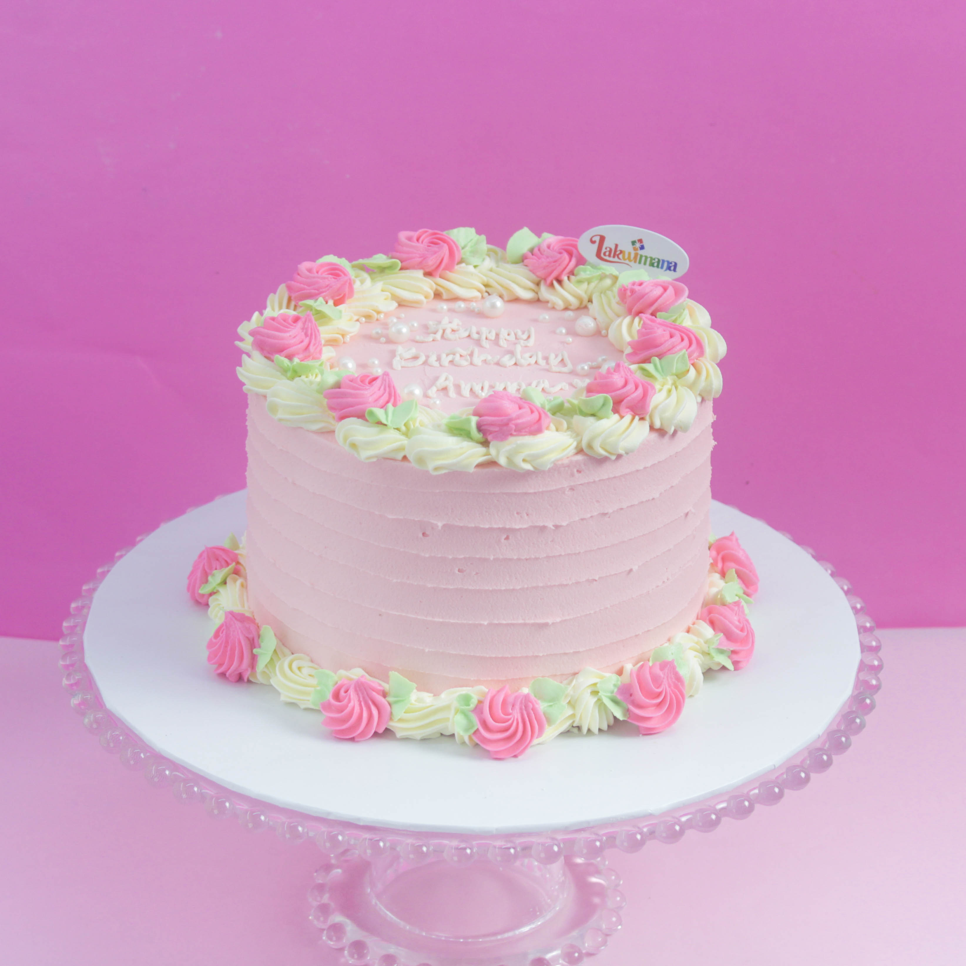 Pink Rosette Buttercream Birthday Cake 1Kg